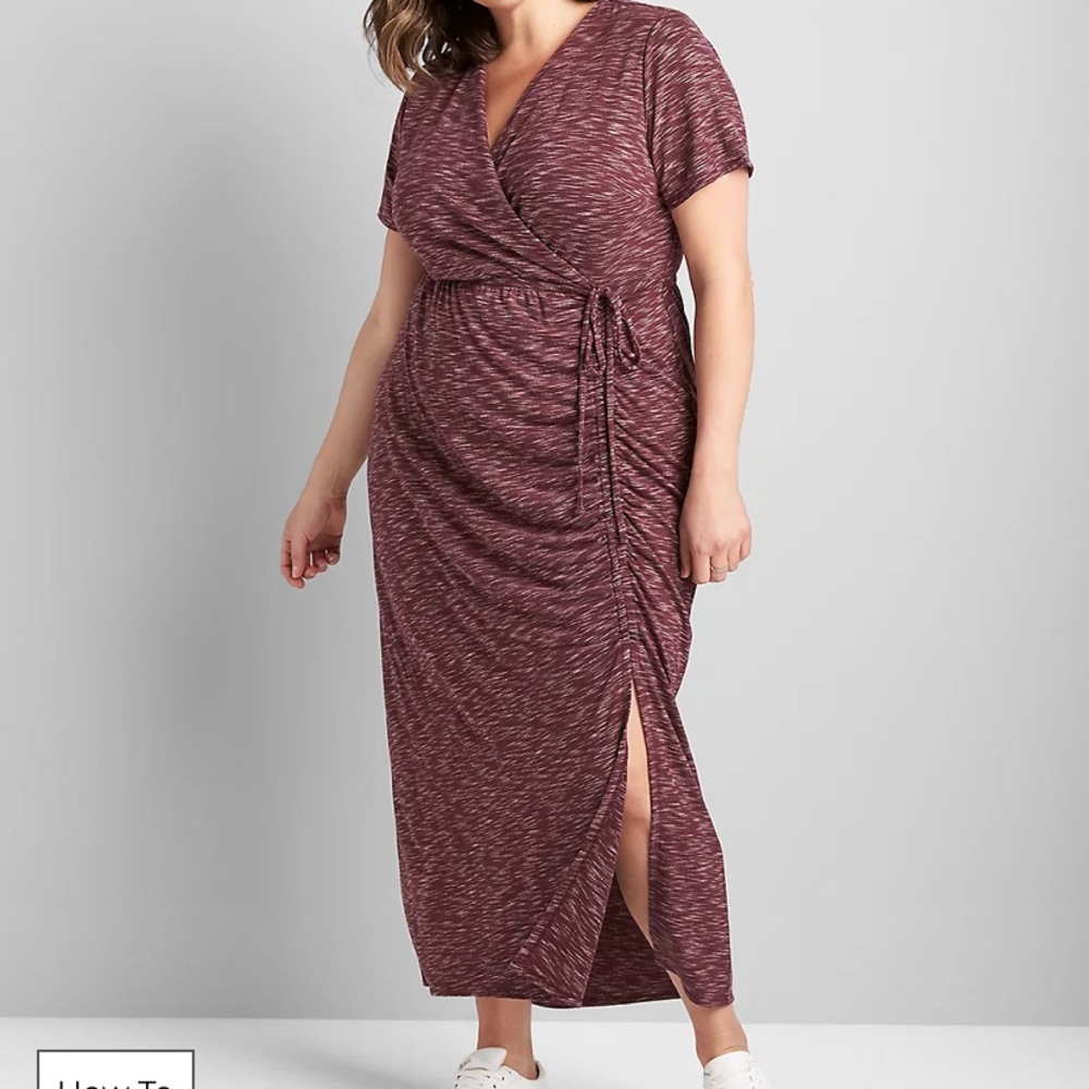 Crossover Side-Ruched Marled Maxi Dress